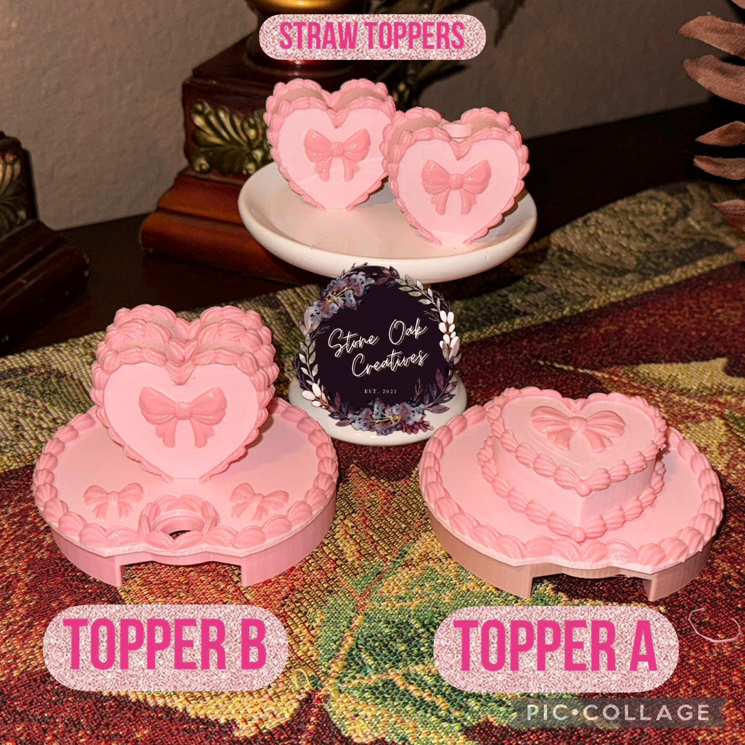 Pink Velvet Valentine Cake Heart Tumbler Lid Toppers, Straw Topper Slider Buddy, fits 20 30 or 40 oz Stanley