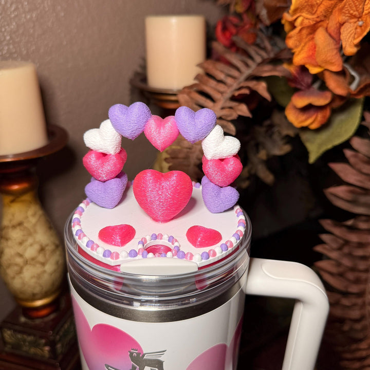 Heart Arch Valentine Tumbler Topper, Pink Lavender Red White, for 20 30 40 oz Stanley Quencher, 3D Decorative Lid minimalist unique gift