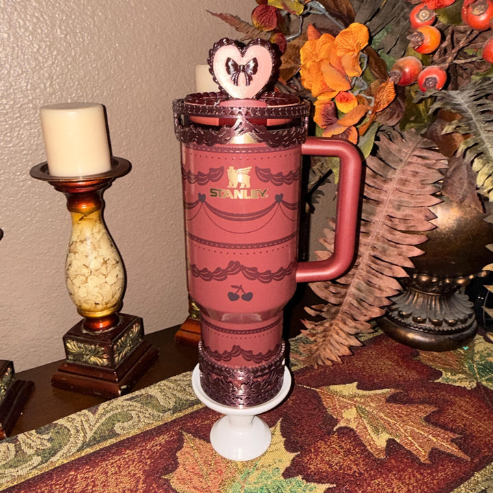 Red Velvet Valentine Cake Heart Tumbler Boot, Halo, Lid Toppers, Straw Topper Slider Buddy, Protective Sleeve, fits 20 30 or 40 oz Stanley