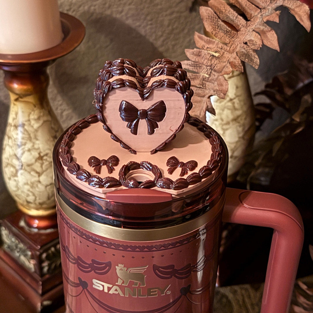 Red Velvet Valentine Cake Heart Tumbler Boot, Halo, Lid Toppers, Straw Topper Slider Buddy, Protective Sleeve, fits 20 30 or 40 oz Stanley