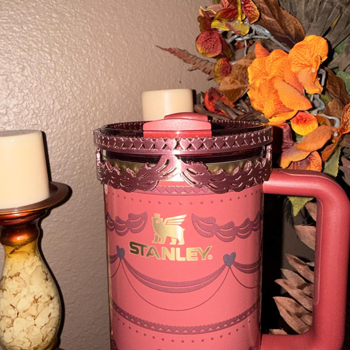 Red Velvet Valentine Cake Heart Tumbler Boot, Halo, Lid Toppers, Straw Topper Slider Buddy, Protective Sleeve, fits 20 30 or 40 oz Stanley