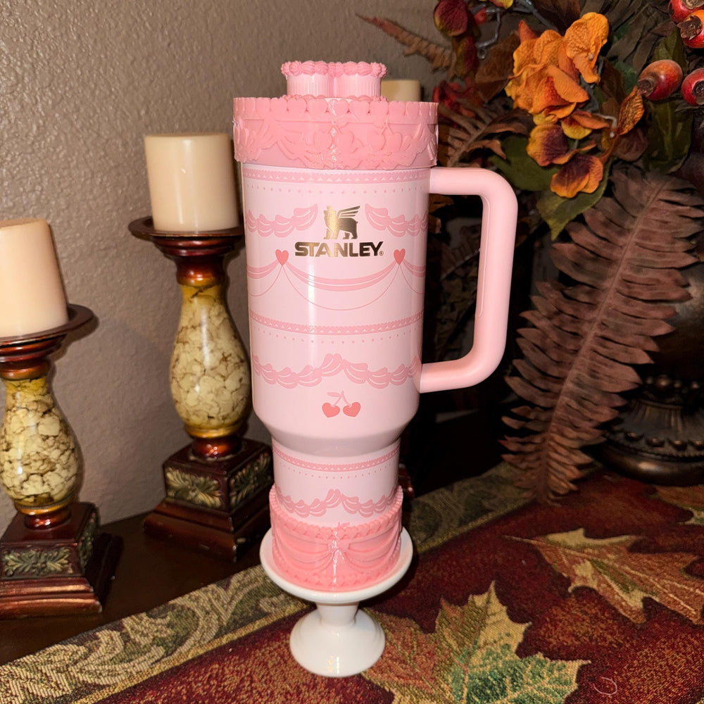 Pink Velvet Valentine Cake Heart Tumbler Lid Toppers, Straw Topper Slider Buddy, fits 20 30 or 40 oz Stanley