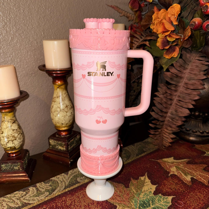 Pink Velvet Valentine Cake Heart Tumbler Lid Toppers, Straw Topper Slider Buddy, fits 20 30 or 40 oz Stanley