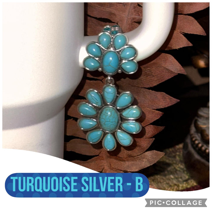 Turquoise Tumbler Handle Charms for Stanley Tumblers, Country Jewelry Cross Squash Blossom, Unique Stanley Accessories Gift