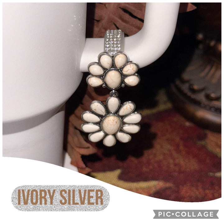 Turquoise Tumbler Handle Charms for Stanley Tumblers, Country Jewelry Cross Squash Blossom, Unique Stanley Accessories Gift