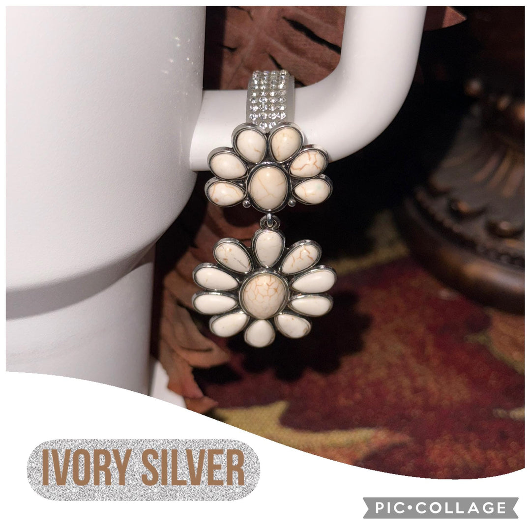 Turquoise Tumbler Handle Charms for Stanley Tumblers, Country Jewelry Cross Squash Blossom, Unique Stanley Accessories Gift