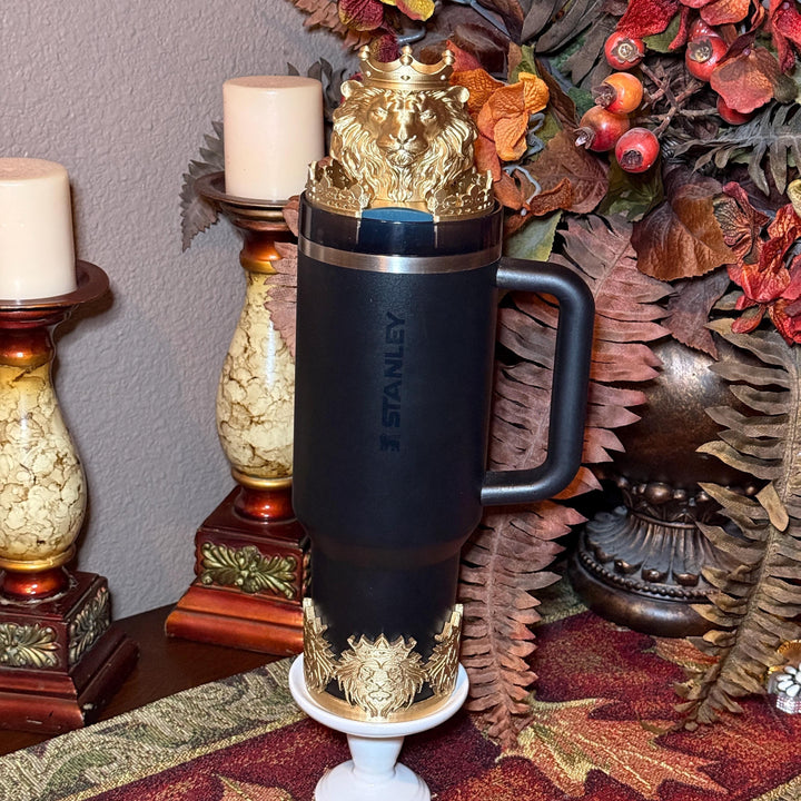 Gold Lion Face Tumbler Lid Topper, Boot or straw topper, fits your 20/30 oz 40 oz Black Honey Stanley Tumblers, Lion of Judah, Unique Gift