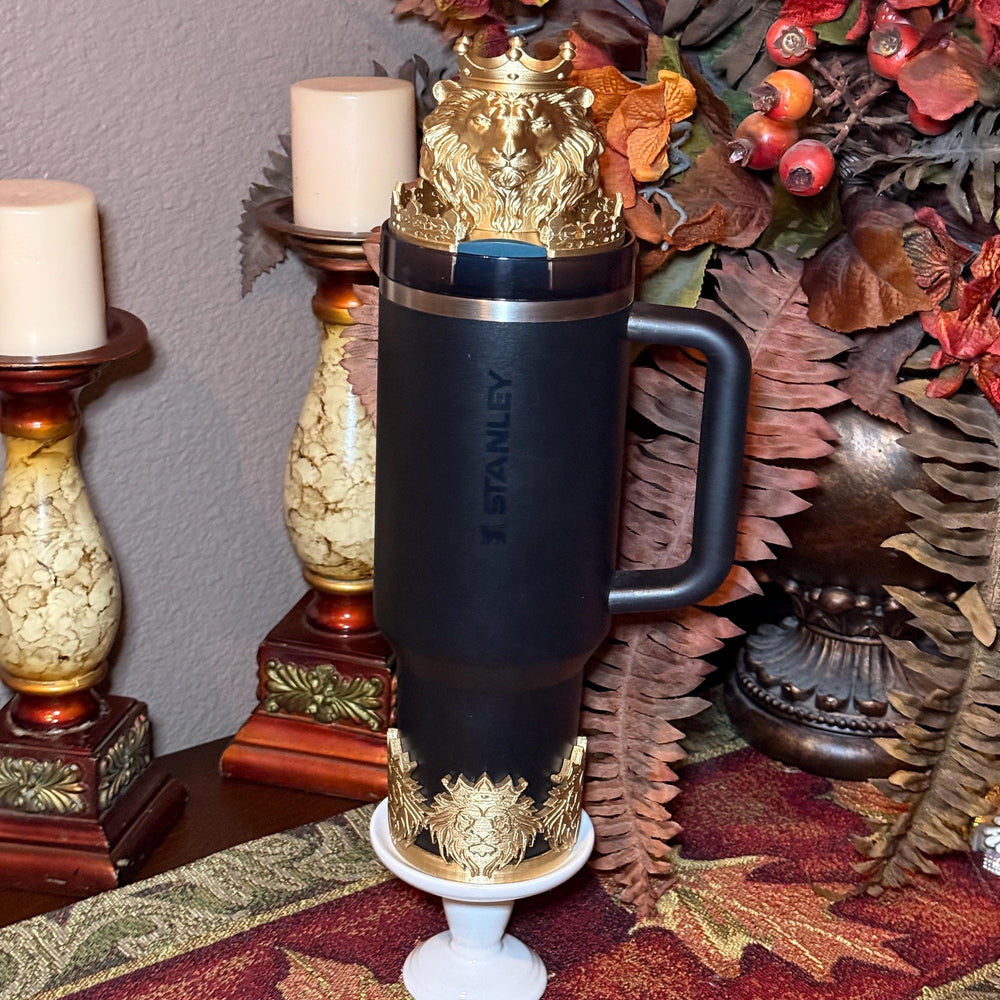 Gold Lion Face Tumbler Lid Topper, Boot or straw topper, fits your 20/30 oz 40 oz Stanley Tumblers, Unique Gift