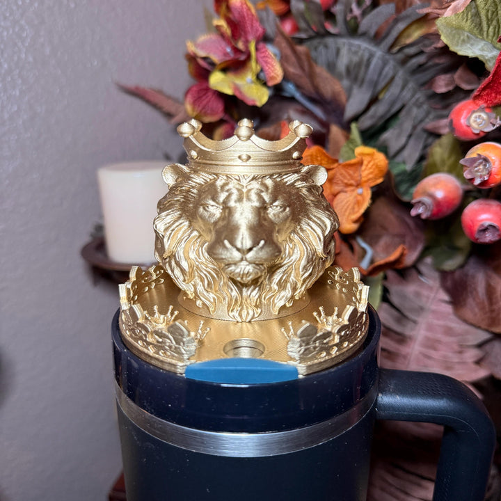 Gold Lion Face Tumbler Lid Topper, Boot or straw topper, fits your 20/30 oz 40 oz Black Honey Stanley Tumblers, Lion of Judah, Unique Gift