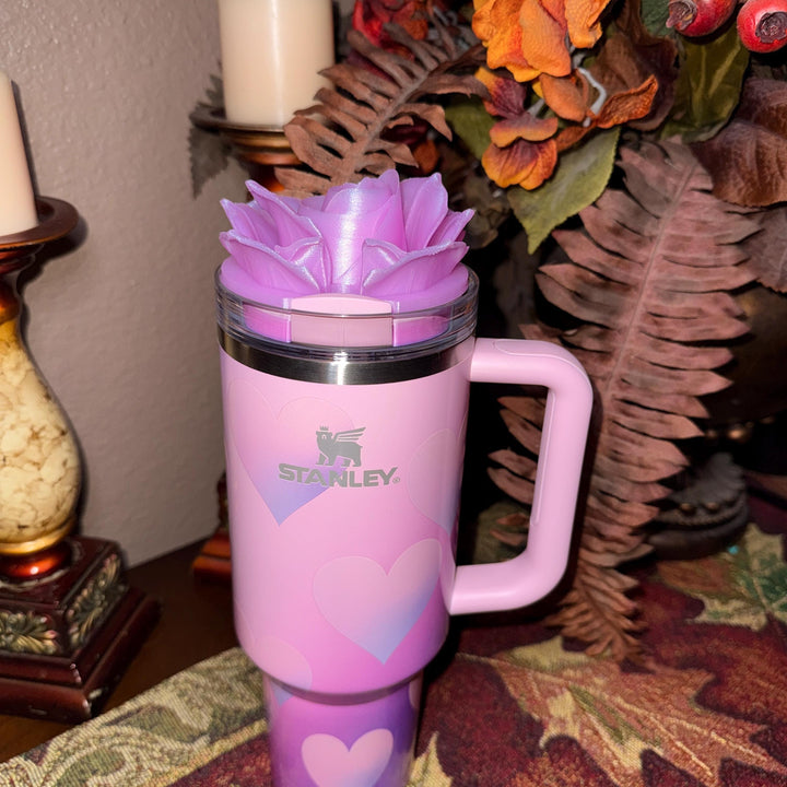 Valentine Rose Heart Tumbler Topper, Red White Pink, for 20 30 40 oz Stanley Quencher, 3D Decorative Lid minimalist unique gift
