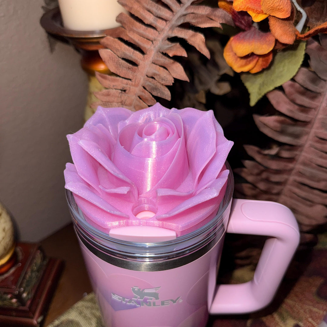 Valentine Rose Heart Tumbler Topper, Red White Pink, for 20 30 40 oz Stanley Quencher, 3D Decorative Lid minimalist unique gift