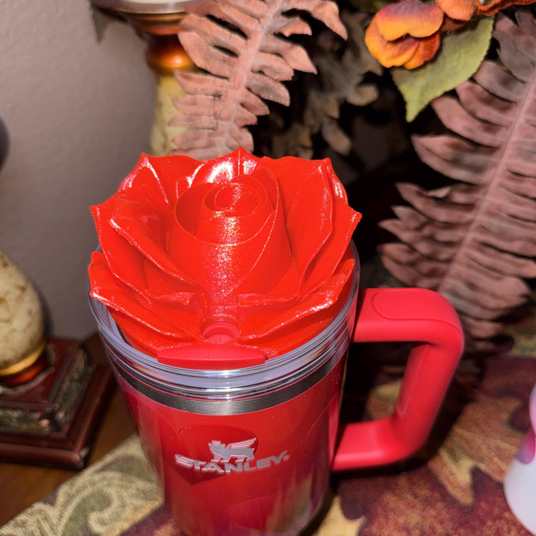 Valentine Rose Heart Tumbler Topper, Red White Pink, for 20 30 40 oz Stanley Quencher, 3D Decorative Lid minimalist unique gift
