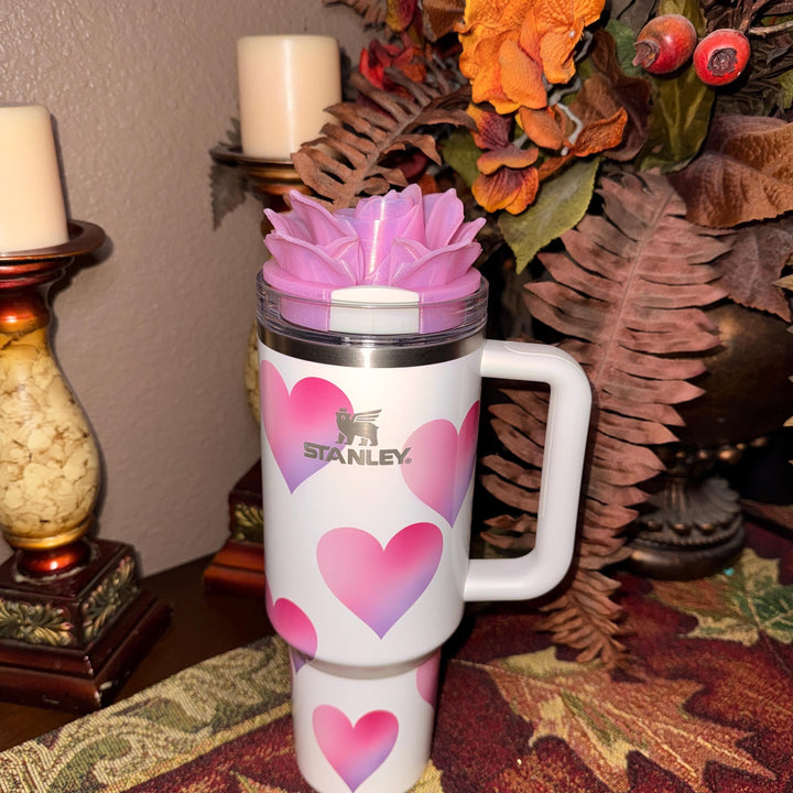 Valentine Rose Heart Tumbler Topper, Red White Pink, for 20 30 40 oz Stanley Quencher, 3D Decorative Lid minimalist unique gift