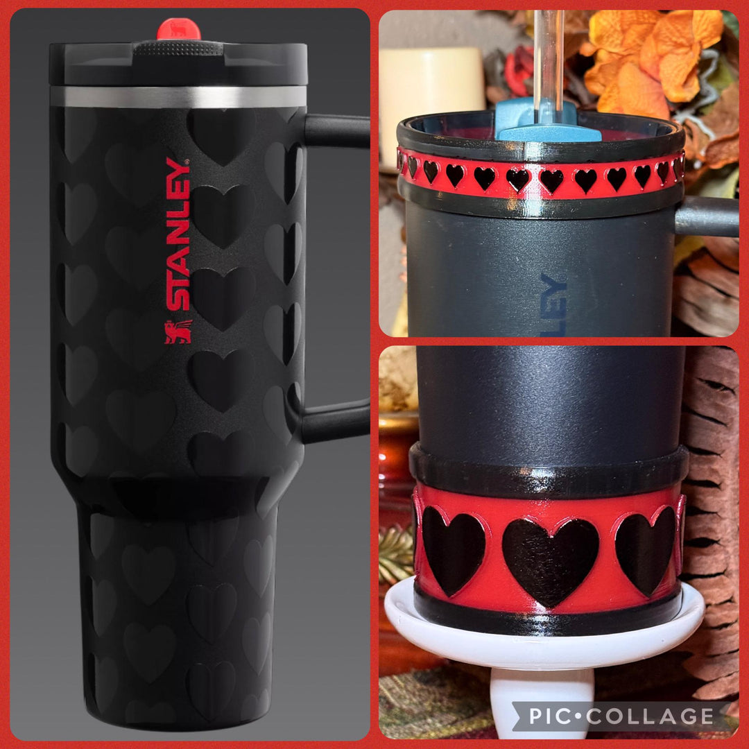 Black and Red Valentine Heart Tumbler Boot and Topper, Fit’s 20 30 and 40 oz Stanley Tumblers and others, Quencher and Pro Tour, HOT SELLER
