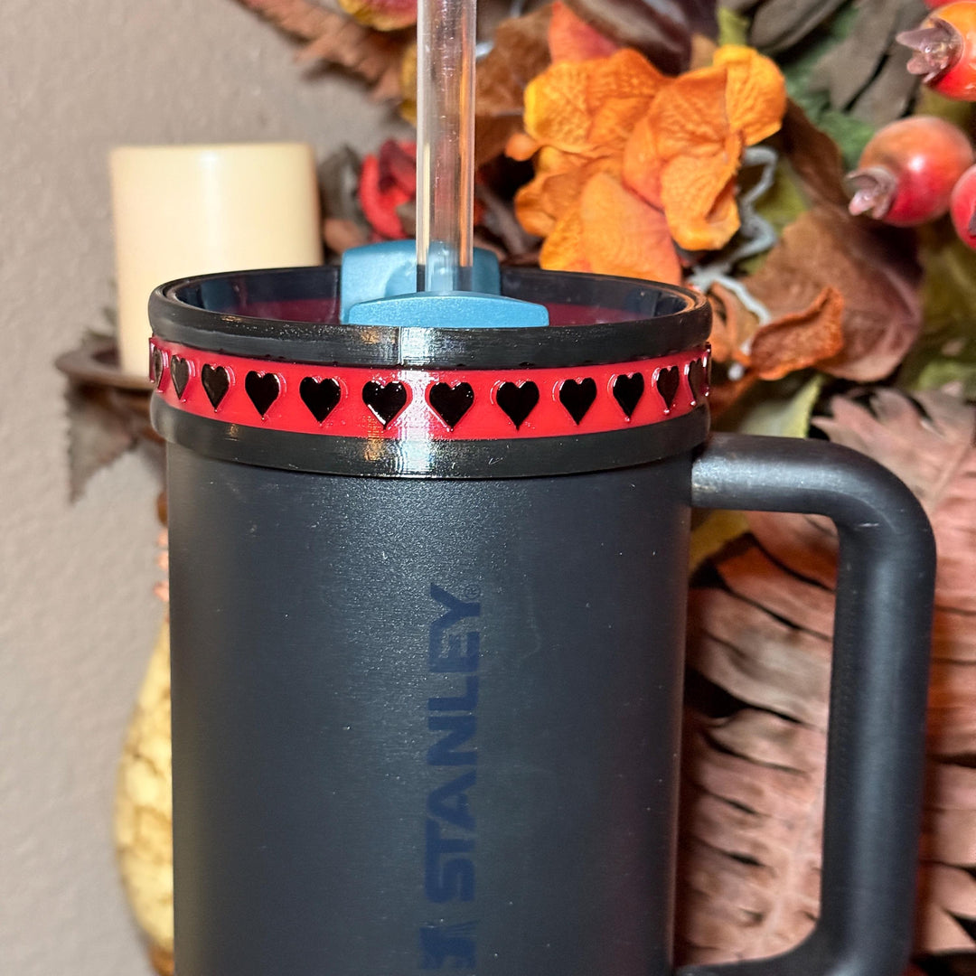 Black and Red Valentine Heart Tumbler Boot and Topper, Fit’s 20 30 and 40 oz Stanley Tumblers and others, Quencher and Pro Tour, HOT SELLER