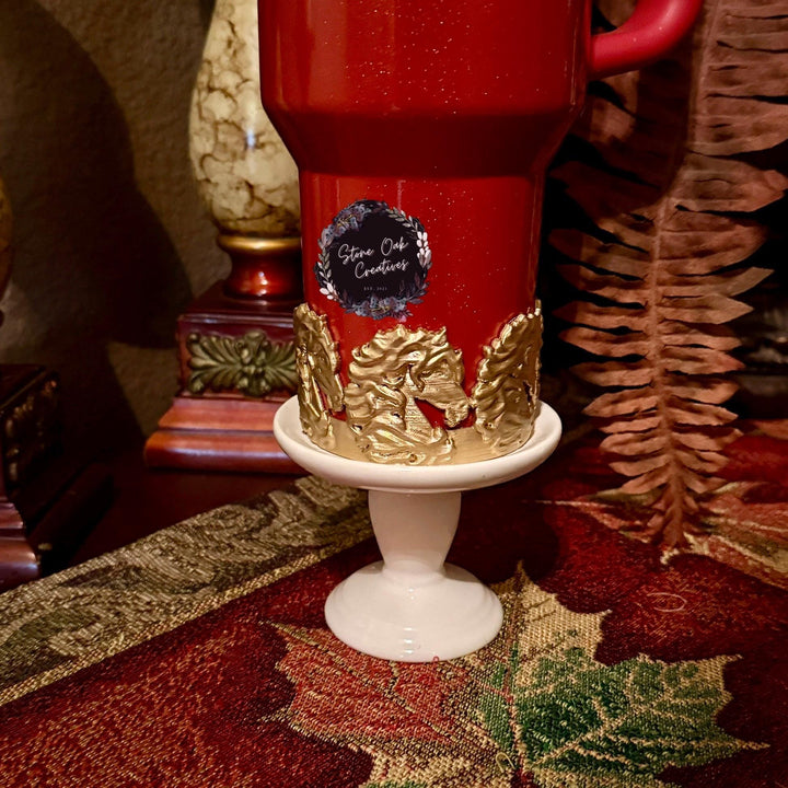 Red Stallion Horse Tumbler Boot, lid topper or straw topper, Red Gold Lunar New Year Cup Sleeve, fits your Stanley, Unique Gift
