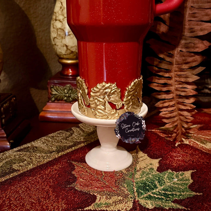 Red Stallion Horse Tumbler Boot, lid topper or straw topper, Red Gold Lunar New Year Cup Sleeve, fits your Stanley, Unique Gift