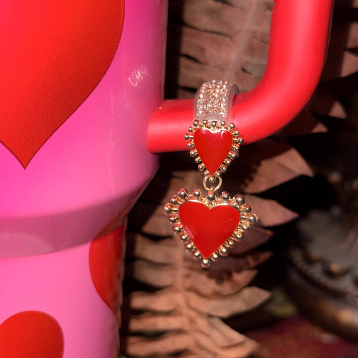 Valentine Heart Hanging Rhinestone Cup Handle Clip Charm, red pink white – Magnetic Tumbler Charm Accessory