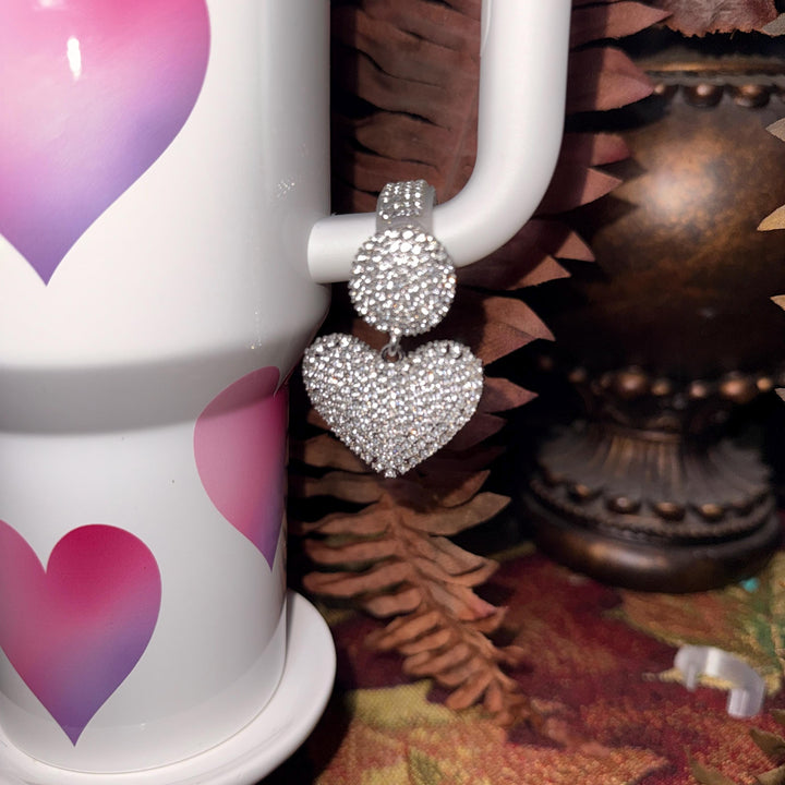 Valentine Heart Hanging Rhinestone Cup Handle Clip Charm, red pink white – Magnetic Tumbler Charm Accessory