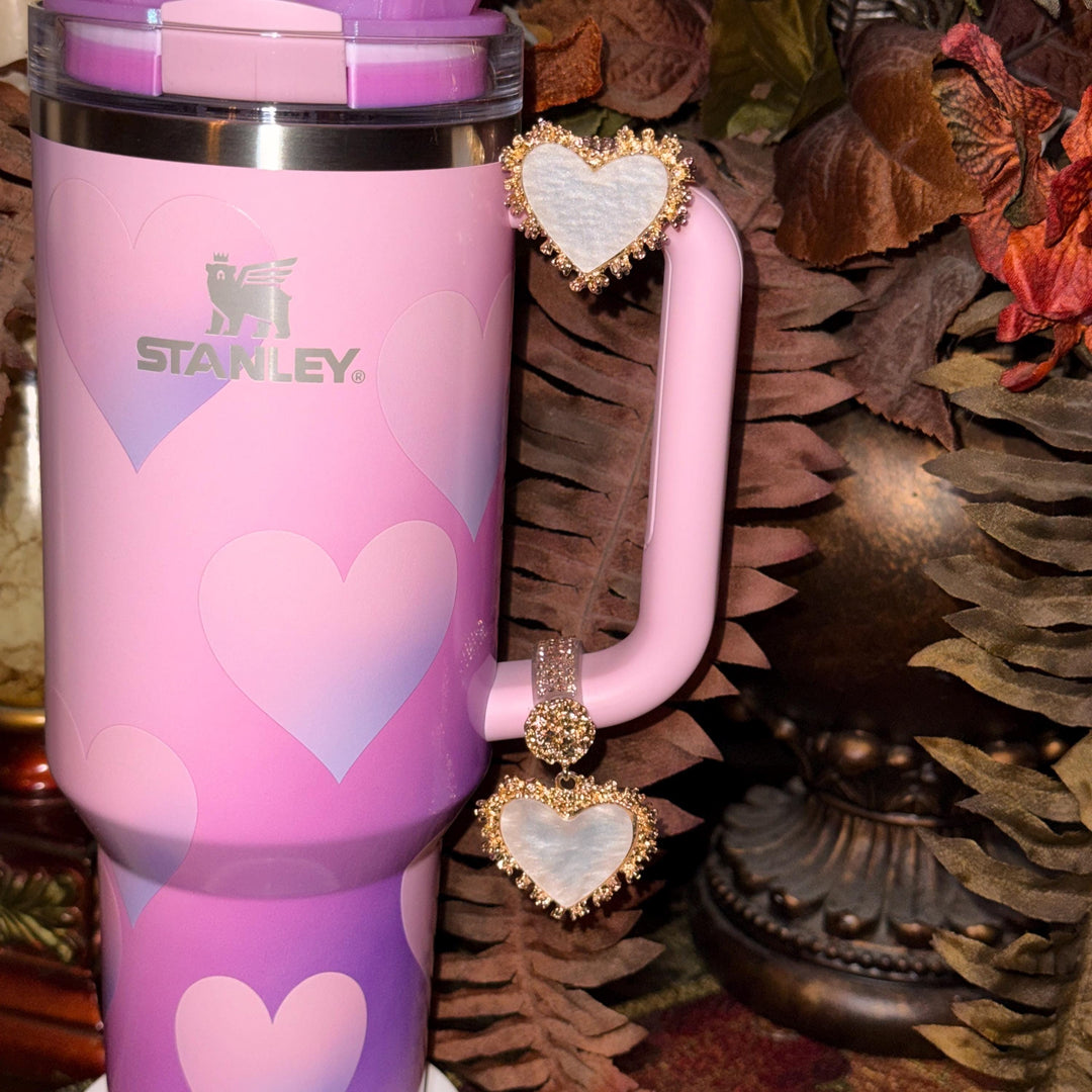 Valentine Heart Hanging Rhinestone Cup Handle Clip Charm, red pink white – Magnetic Tumbler Charm Accessory