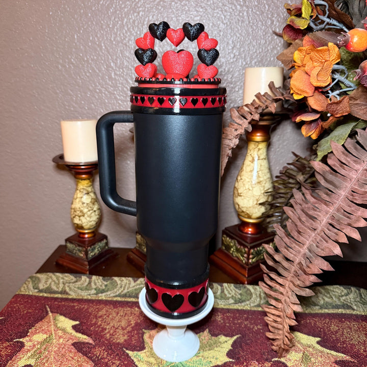Black and Red Valentine Heart Tumbler Boot and Topper, Fit’s 20 30 and 40 oz Stanley Tumblers and others, Quencher and Pro Tour, HOT SELLER