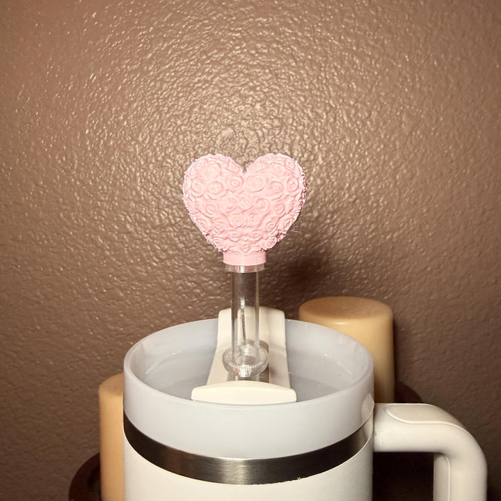 New Rose Heart Straw Cap Topper, for Valentine Stanley 20 30 or 40 oz Tumblers, unique minimalist gift accessories, 10 mm, multiple colors