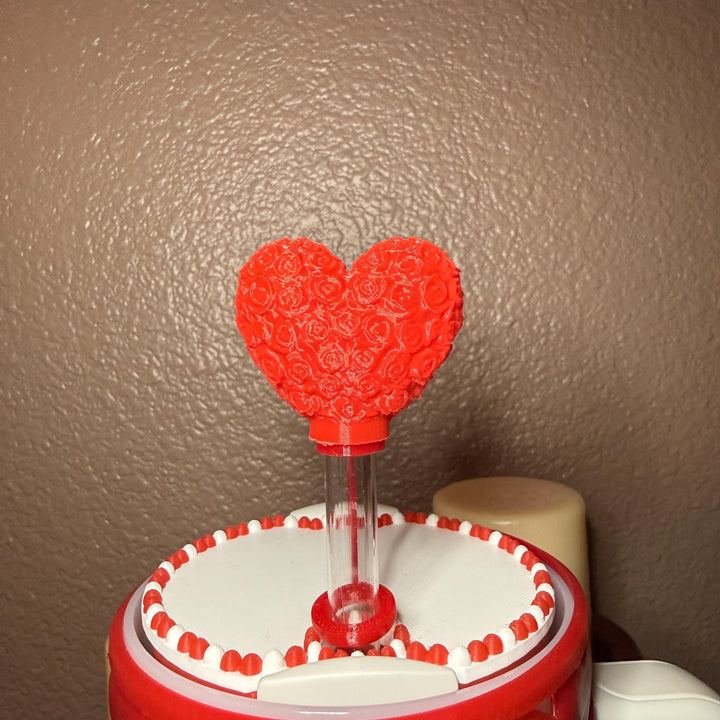 New Rose Heart Straw Cap Topper, for Valentine Stanley 20 30 or 40 oz Tumblers, unique minimalist gift accessories, 10 mm, multiple colors
