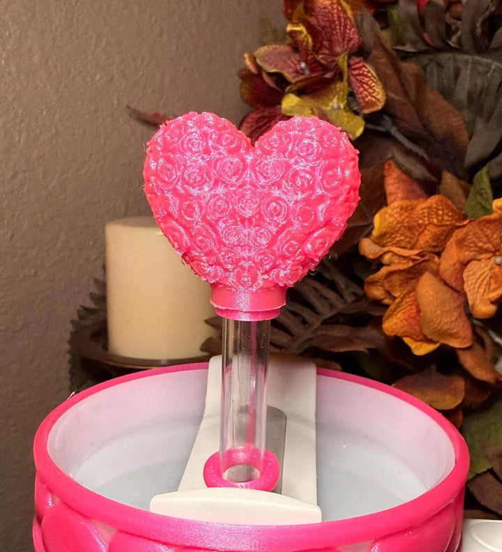 New Rose Heart Straw Cap Topper, for Valentine Stanley 20 30 or 40 oz Tumblers, unique minimalist gift accessories, 10 mm, multiple colors