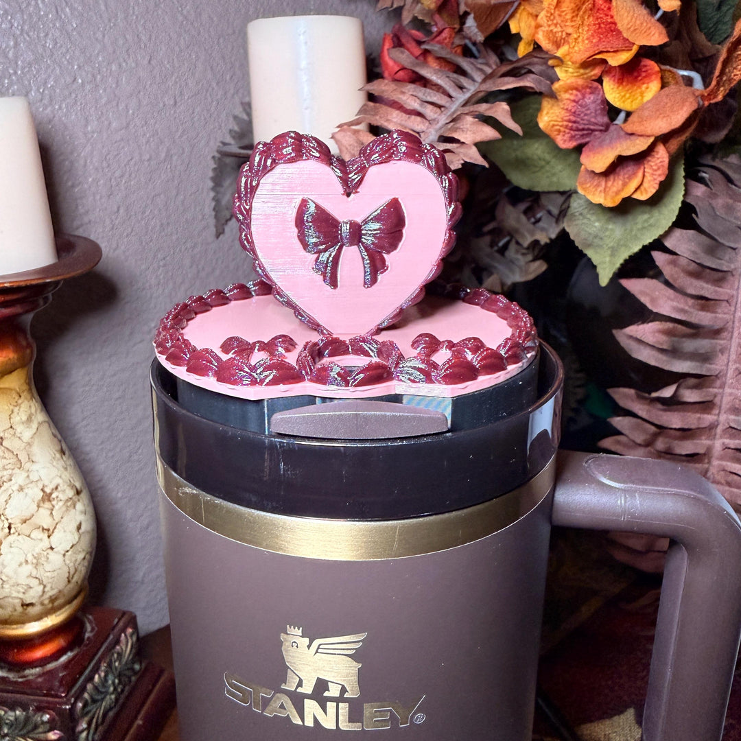 Red Velvet Valentine Cake Heart Tumbler Boot, Halo, Lid Toppers, Straw Topper Slider Buddy, Protective Sleeve, fits 20 30 or 40 oz Stanley
