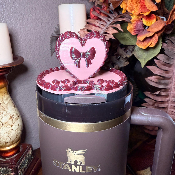 Red Velvet Valentine Cake Heart Tumbler Boot, Halo, Lid Toppers, Straw Topper Slider Buddy, Protective Sleeve, fits 20 30 or 40 oz Stanley