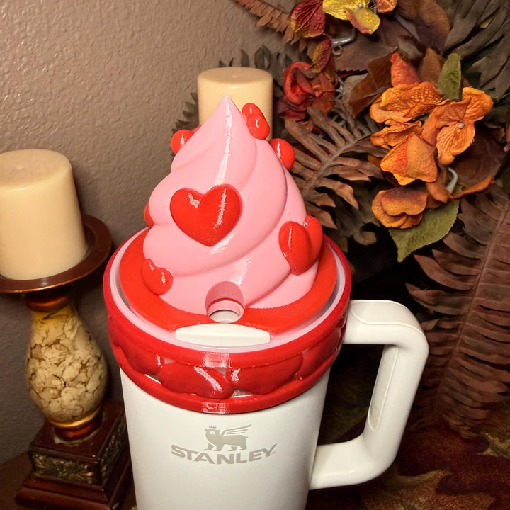 Heart Whipped Topping Valentine Tumbler Topper for 14 oz, 20/30 oz, 40 oz tumblers, 3D Heart tumbler topper, 3D Valentine Topper unique gift
