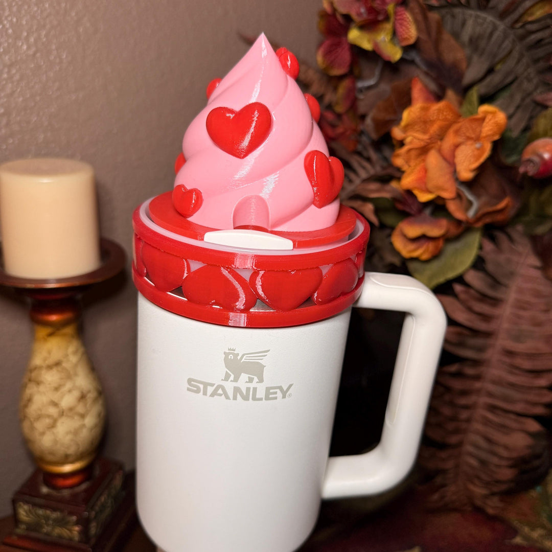 Heart Whipped Topping Valentine Tumbler Topper for 14 oz, 20/30 oz, 40 oz tumblers, 3D Heart tumbler topper, 3D Valentine Topper unique gift