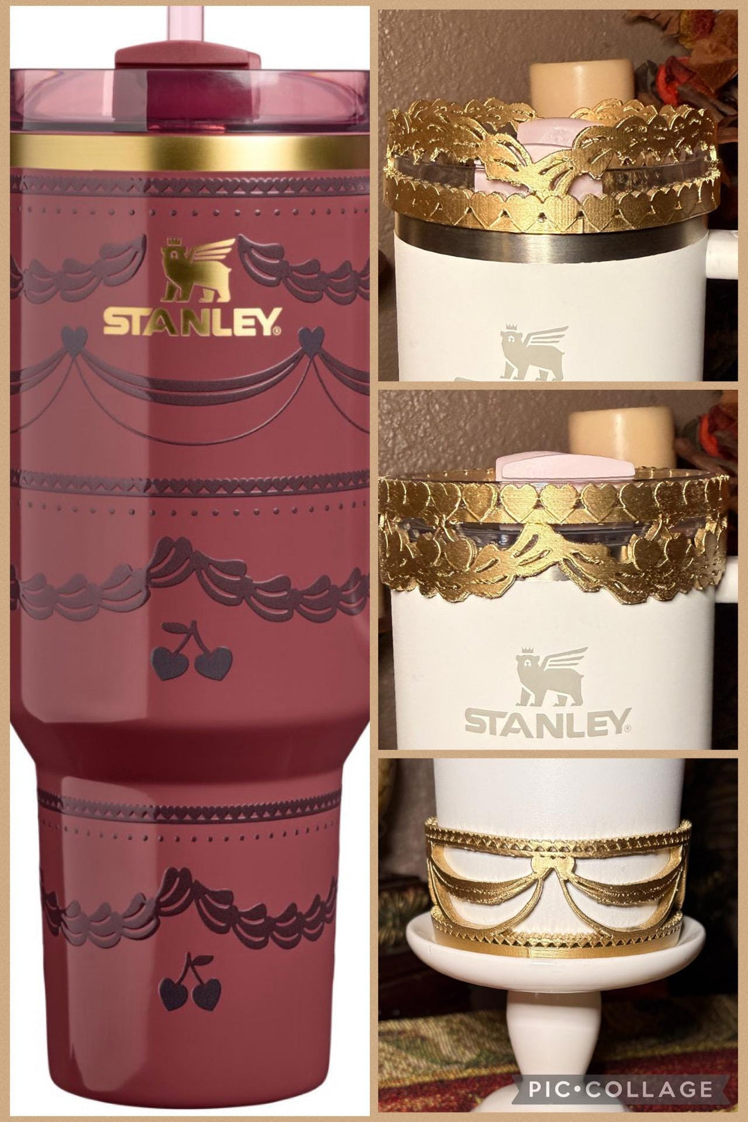 Gold Velvet Valentine Pink Red Velvet Tumbler Boot or Halo, Protective Sleeve, fits 20 30 or 40 oz Stanley