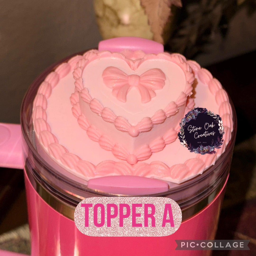 Pink Velvet Valentine Cake Heart Tumbler Lid Toppers, Straw Topper Slider Buddy, fits 20 30 or 40 oz Stanley