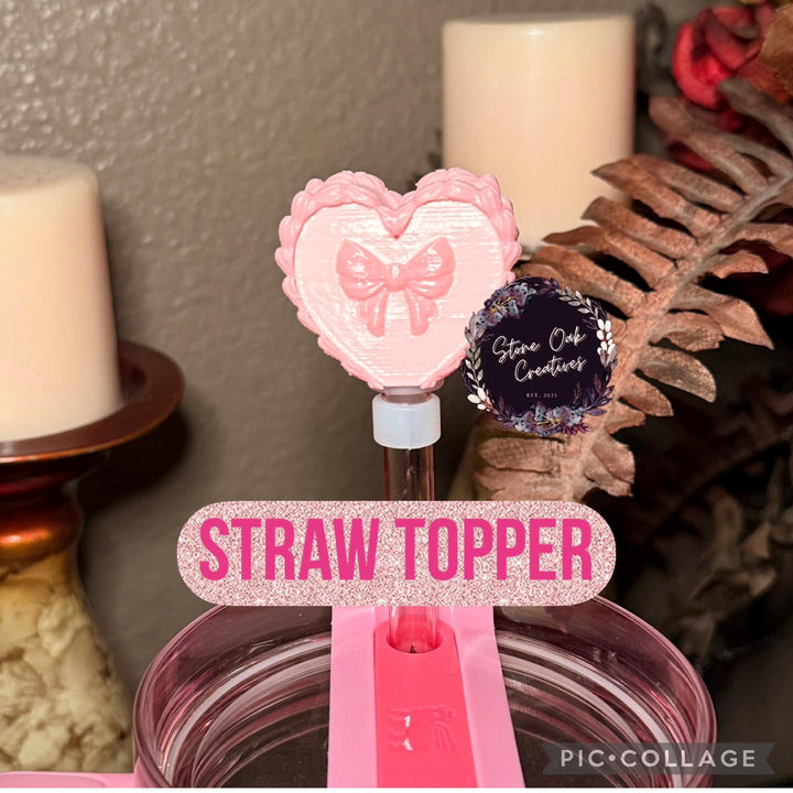 Pink Velvet Valentine Cake Heart Tumbler Lid Toppers, Straw Topper Slider Buddy, fits 20 30 or 40 oz Stanley