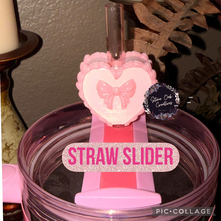 Pink Velvet Valentine Cake Heart Tumbler Lid Toppers, Straw Topper Slider Buddy, fits 20 30 or 40 oz Stanley