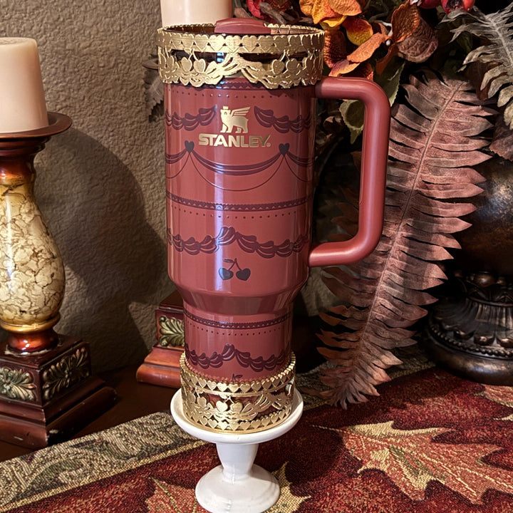 Gold Velvet Valentine Pink Red Velvet Tumbler Boot or Halo, Protective Sleeve, fits 20 30 or 40 oz Stanley