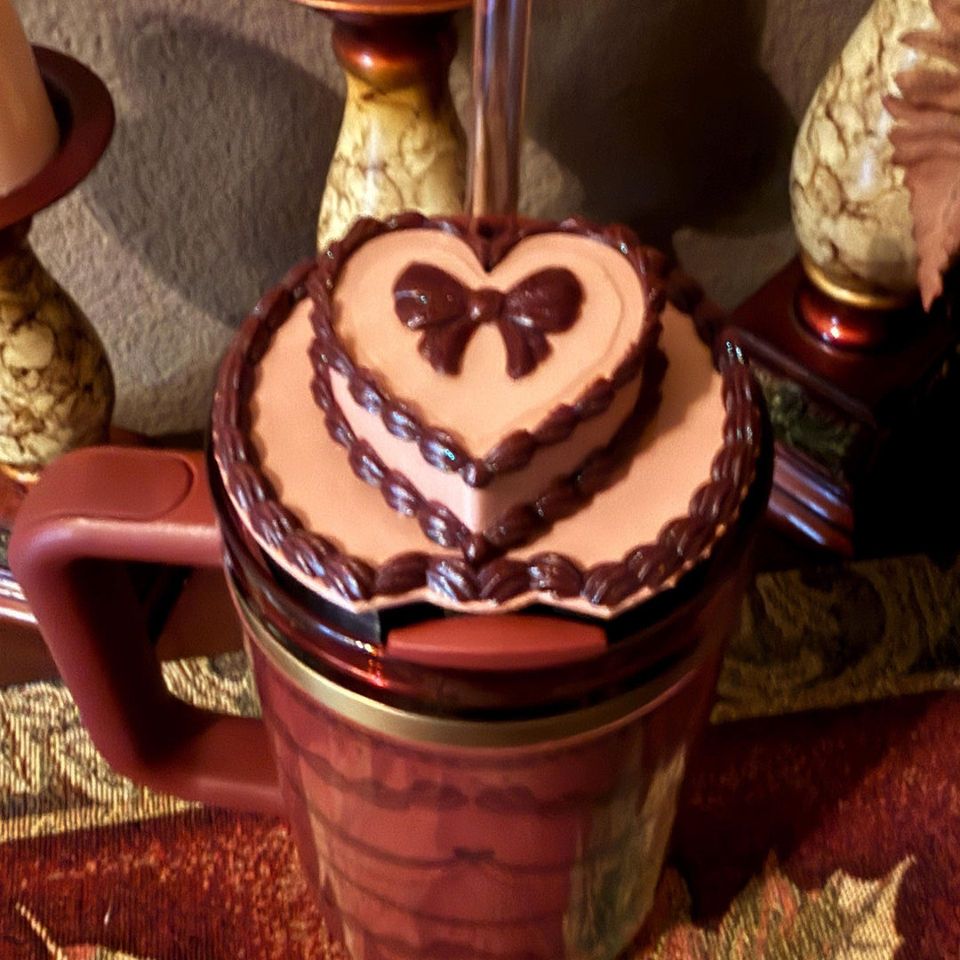 Red Velvet Valentine Cake Heart Tumbler Boot, Halo, Lid Toppers, Straw Topper Slider Buddy, Protective Sleeve, fits 20 30 or 40 oz Stanley