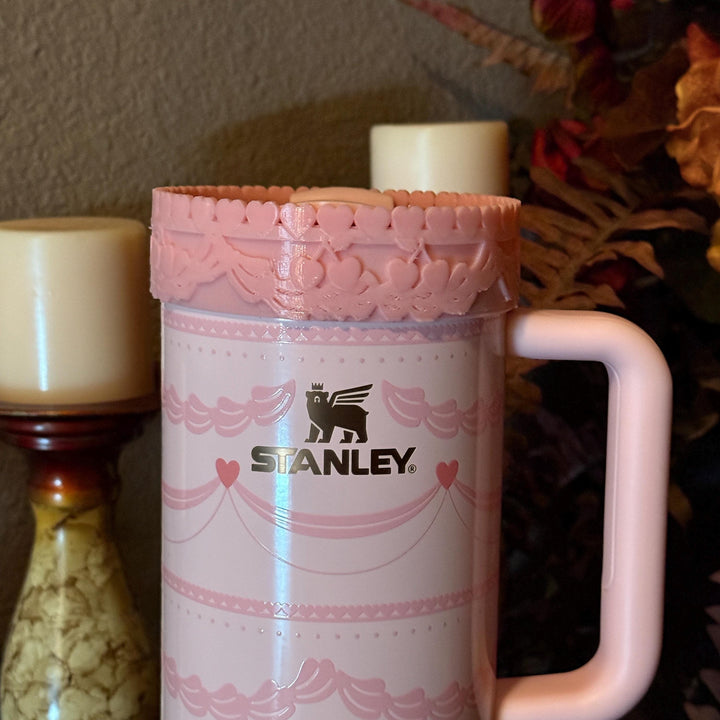 Pink Velvet Valentine Cake Heart Tumbler Lid Toppers, Straw Topper Slider Buddy, fits 20 30 or 40 oz Stanley