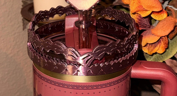 Red Velvet Valentine Cake Heart Tumbler Boot, Halo, Lid Toppers, Straw Topper Slider Buddy, Protective Sleeve, fits 20 30 or 40 oz Stanley