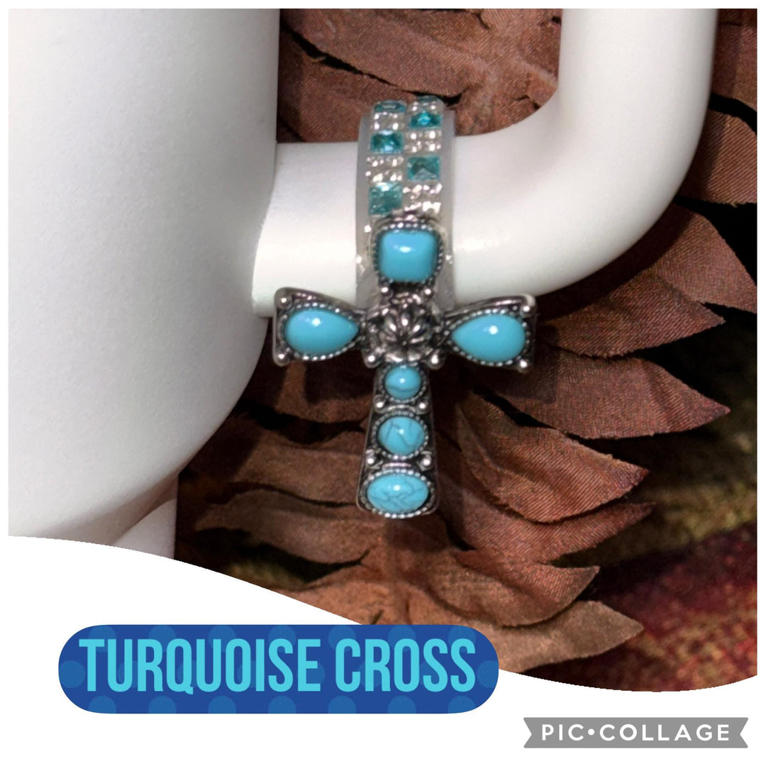 Turquoise Tumbler Handle Charms for Stanley Tumblers, Country Jewelry Cross Squash Blossom, Unique Stanley Accessories Gift