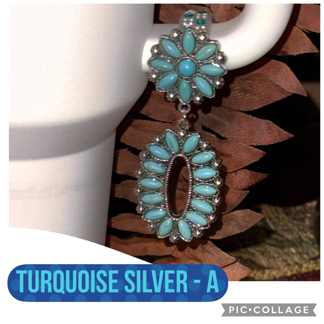 Turquoise Tumbler Handle Charms for Stanley Tumblers, Country Jewelry Cross Squash Blossom, Unique Stanley Accessories Gift