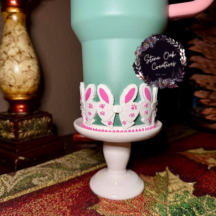Easter Bunny Bow Tumbler Boot, Spring Cottontail, White Pink Pastel Easter Bunnies, Fit's Stanley and other Tumblers, Protective Sleeve