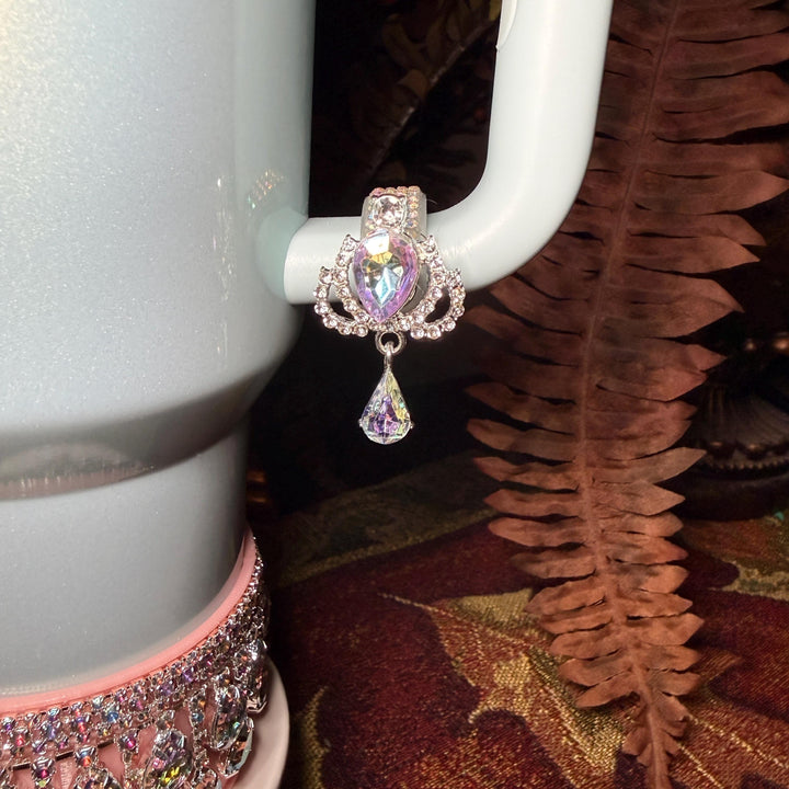 Spring Pink Iridescent Rhinestone Princess Accessories for Stanley tumblers, Princess Crown Topper Bling Bangle Band or rose topper