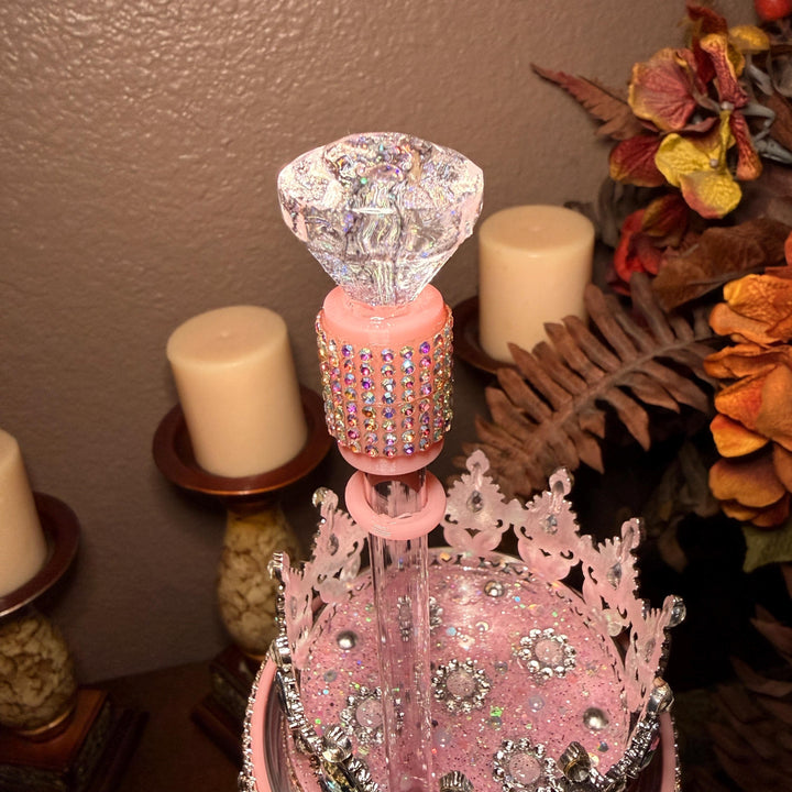 Spring Pink Iridescent Rhinestone Princess Accessories for Stanley tumblers, Princess Crown Topper Bling Bangle Band or rose topper