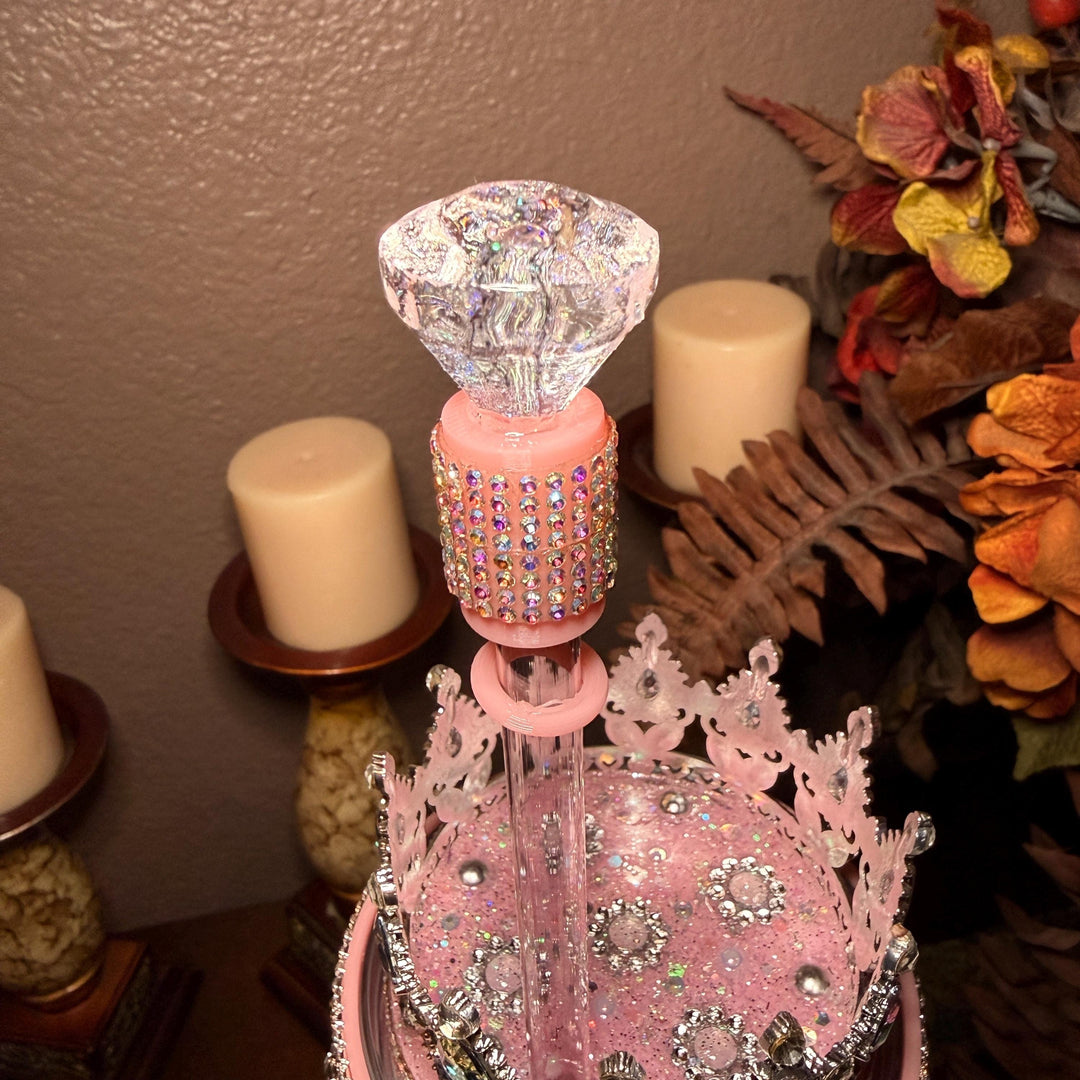 Spring Pink Iridescent Rhinestone Princess Accessories for Stanley tumblers, Princess Crown Topper Bling Bangle Band or rose topper