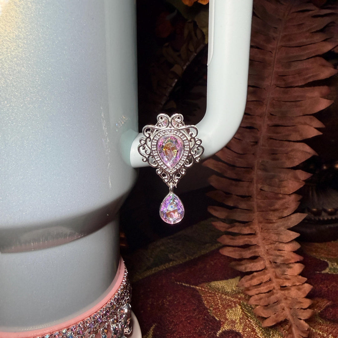 Spring Pink Iridescent Rhinestone Princess Accessories for Stanley tumblers, Princess Crown Topper Bling Bangle Band or rose topper