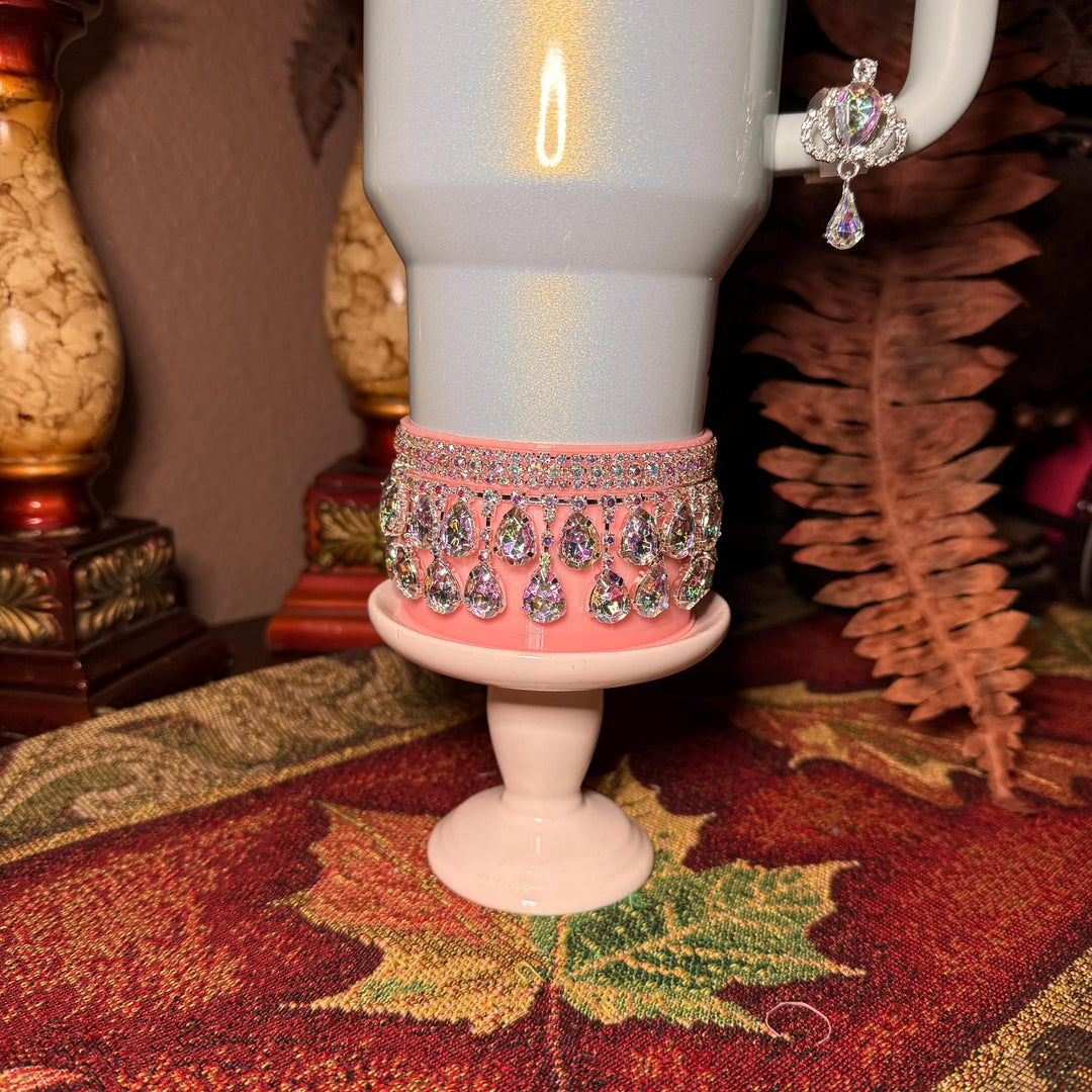 Spring Pink Iridescent Rhinestone Princess Accessories for Stanley tumblers, Princess Crown Topper Bling Bangle Band or rose topper