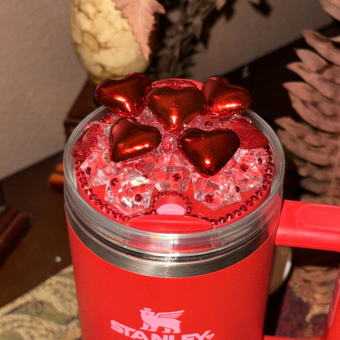 Valentine's Tumbler Topper, Valentines Tumbler Topper, Glitter Hearts Topper, 3D Decorative Lid - Ice Topper Lid, unique gift