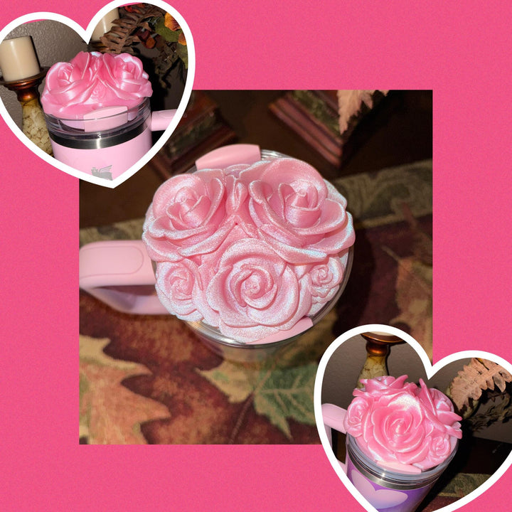 Rose Bouquet Cluster Tumbler Topper that fit Stanley Tumbler Quencher Lids, Rose Accessory, 3D Decorative Lid, BEST SELLER